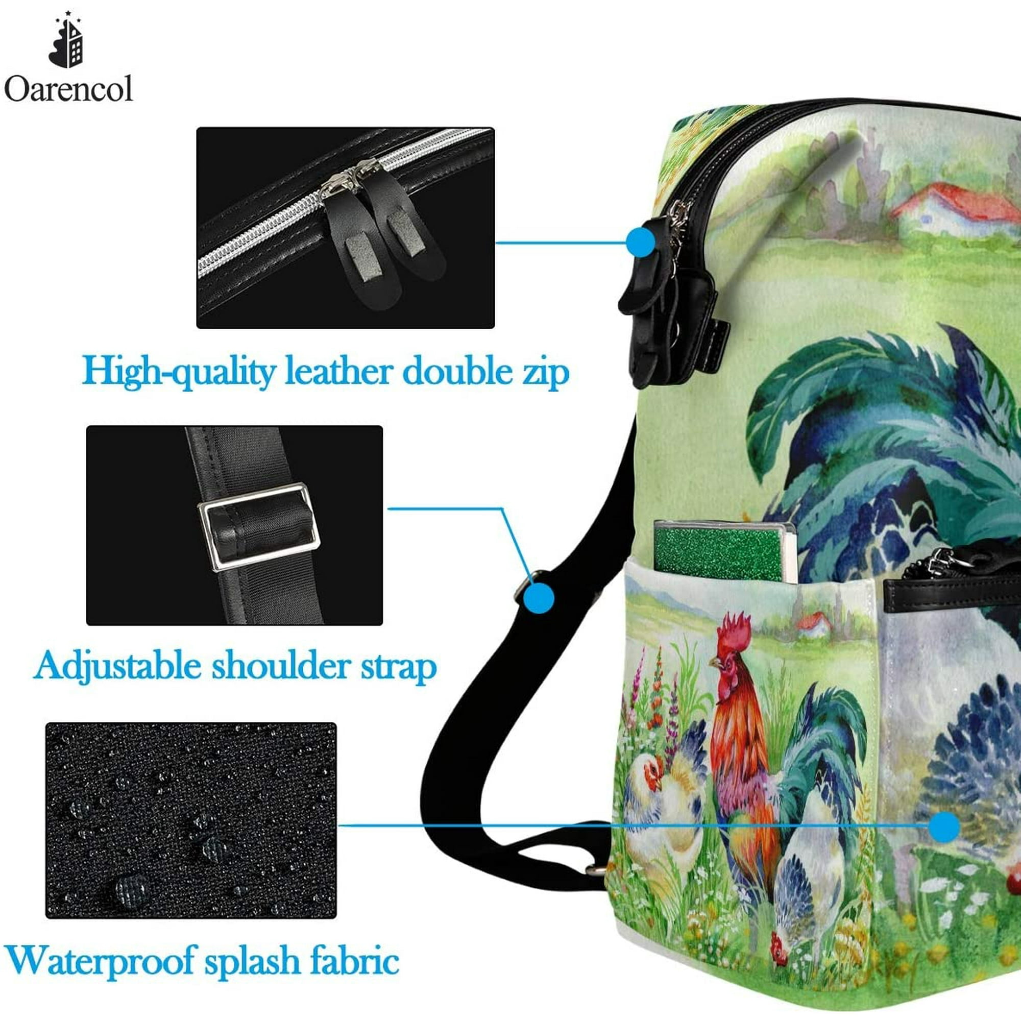 Oarencol Vinatge Rooster Hens Farm Flower Backpack Watercolor Animal Bookbag Daypack Travel Hiking Camping School Laptop Bag 